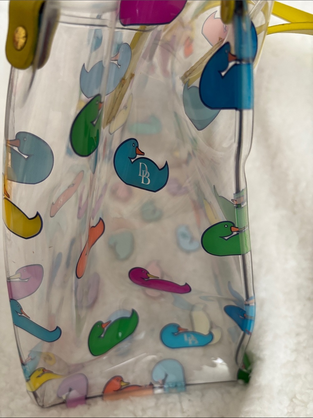 Dooney & Bourke Clear Tote with Yellow Handles and Multicolor Duck Print - Picture 7 of 11